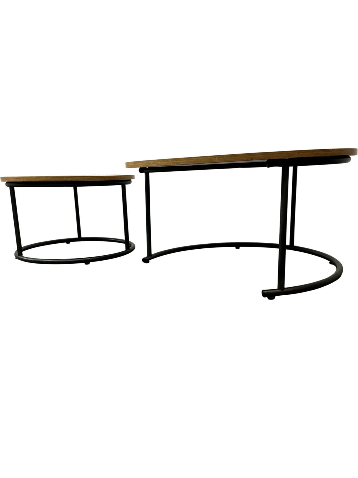 Round Coffee Table Set Black Metal Legs Wooden Top (Pre-Loved)