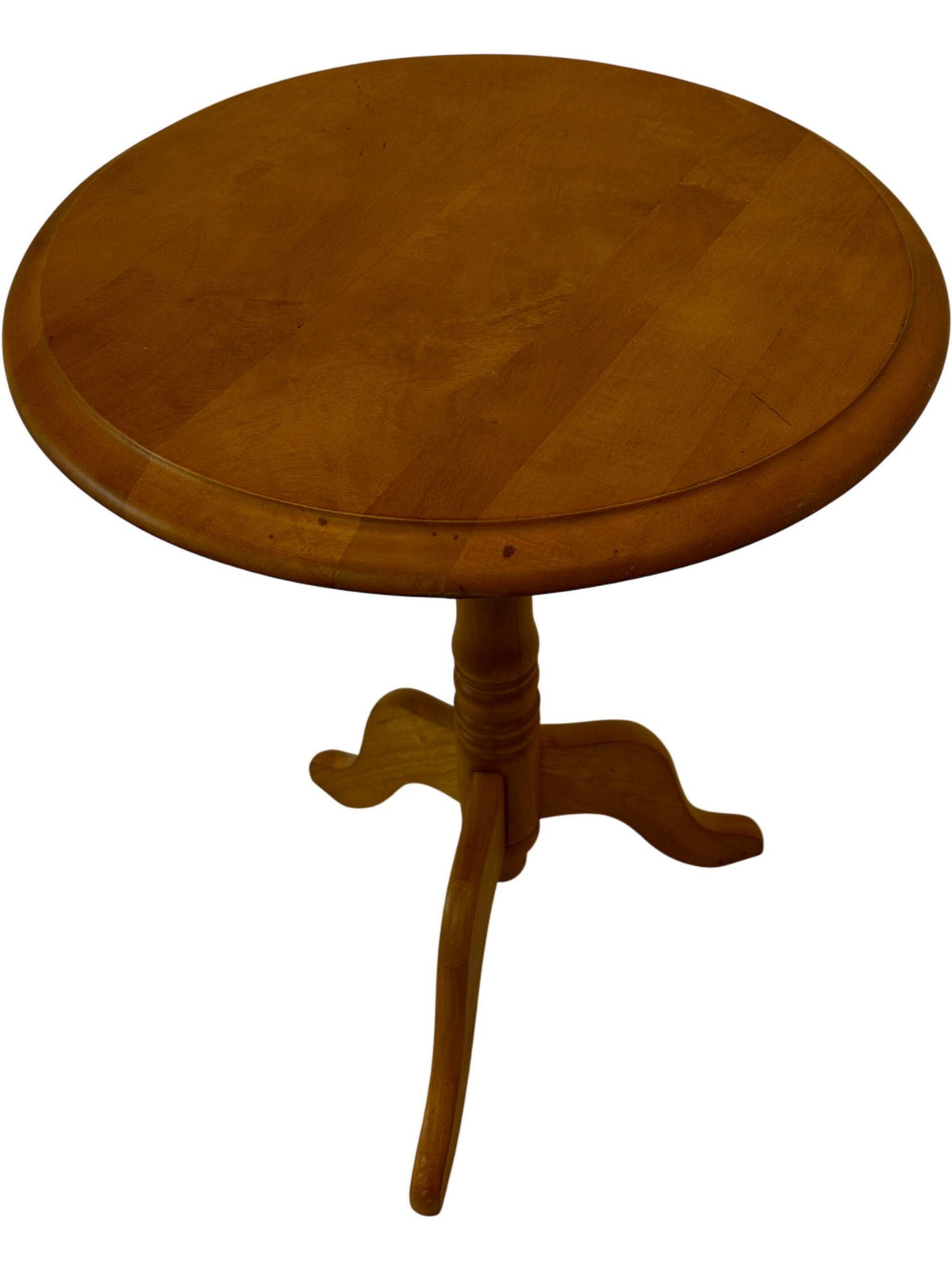 Round Wooden Pedestal Side Table Tripod Base Brown Occasional Table (Pre-Loved)