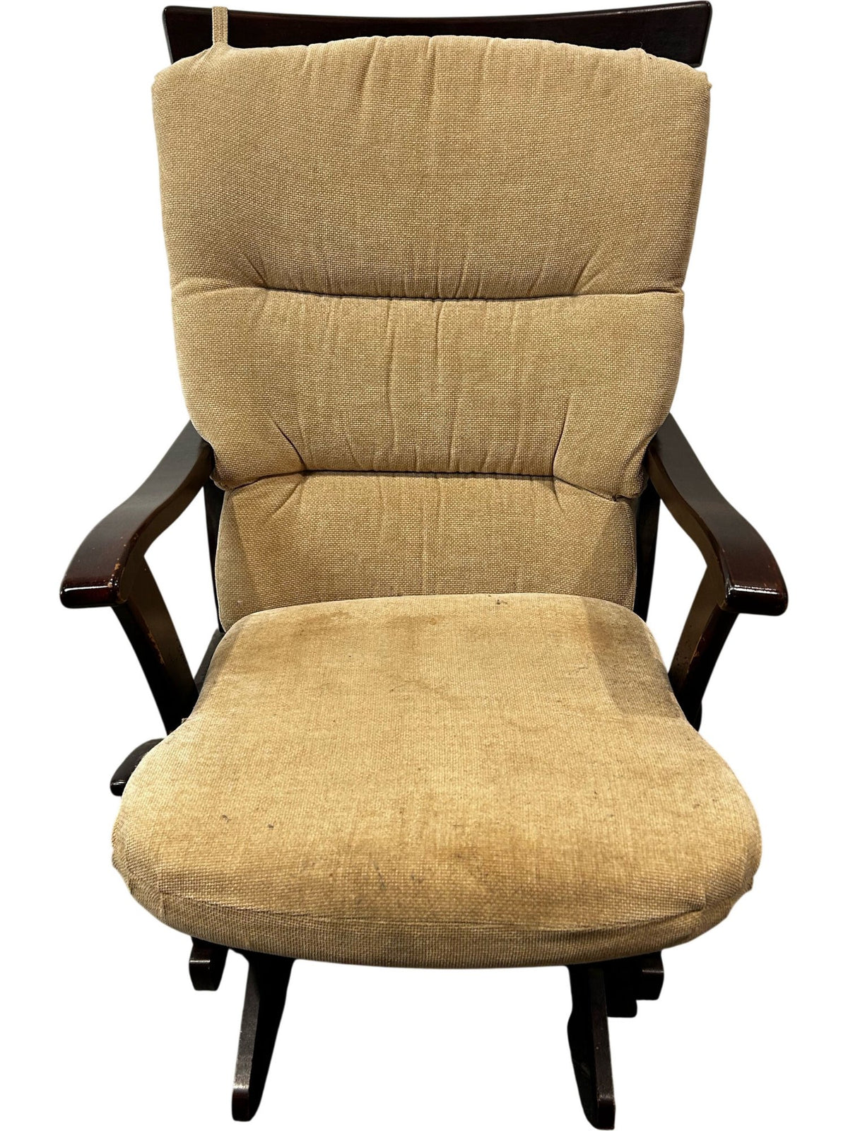 Beige Glider Rocking Chair with Matching Footstool Wooden Frame (Pre-Loved)