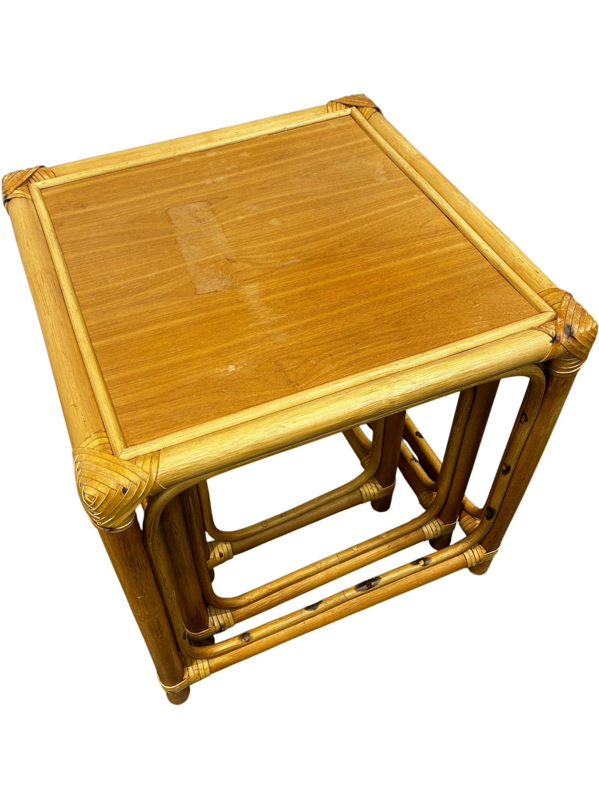Rattan Nest of 3 Square Side Tables Natural Boho Wicker Style (Pre-Loved)