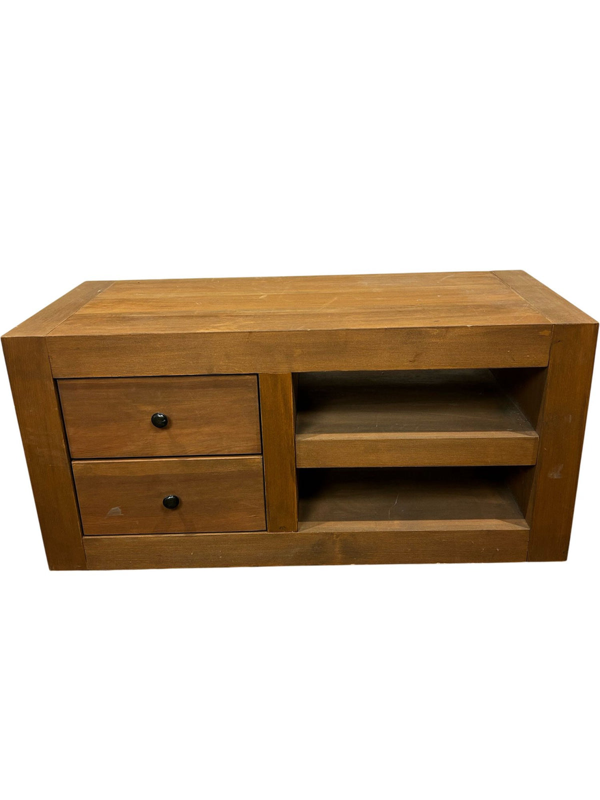 Wooden TV Stand Media Unit with 2 Drawers & Open Shelves (Pre-Loved)