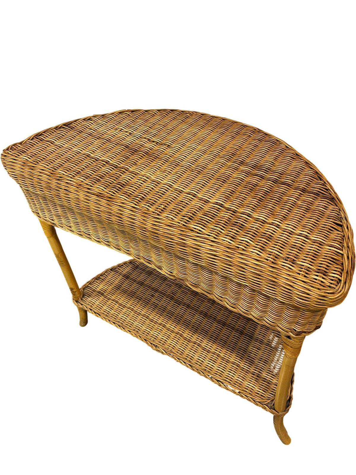 Natural Wicker Rattan 2 Tier Curved Console Table (Pre-Loved)