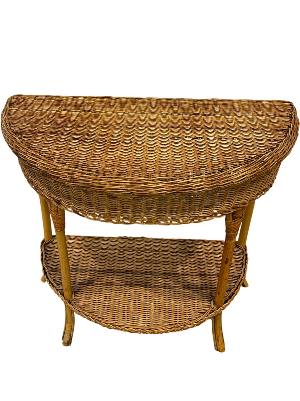 Natural Wicker Rattan 2 Tier Curved Console Table (Pre-Loved)
