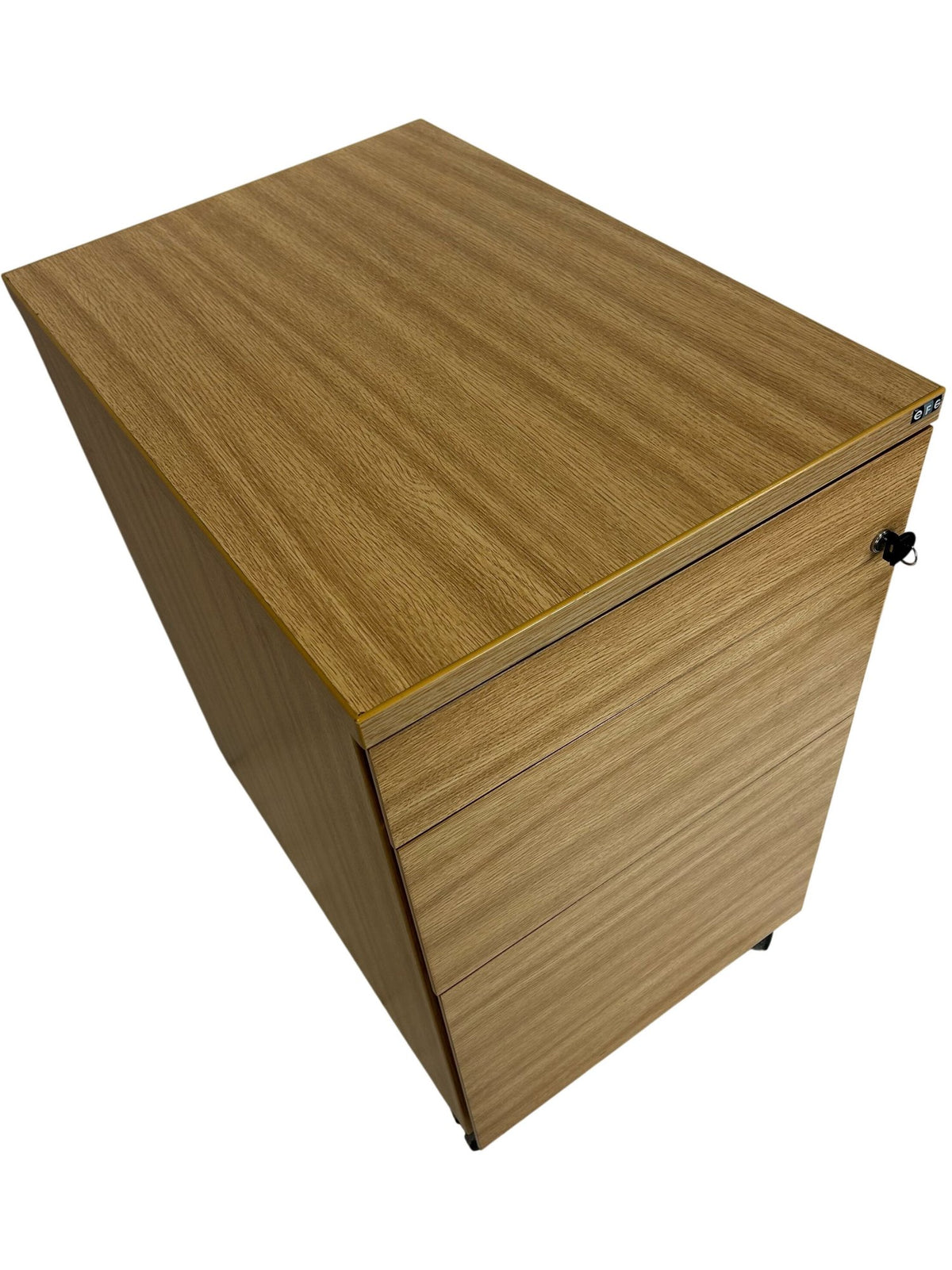 EFG 3 Drawer Mobile Pedestal Filing Cabinet Lockable Oak Effect (Pre-Loved)