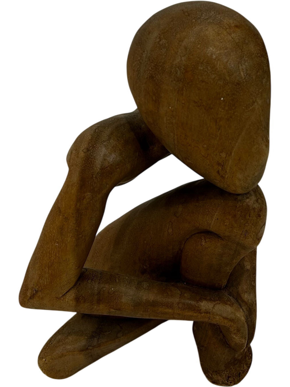 Wooden Abstract Human Figure Sculpture Seated Thinking Pose (Pre-Loved)