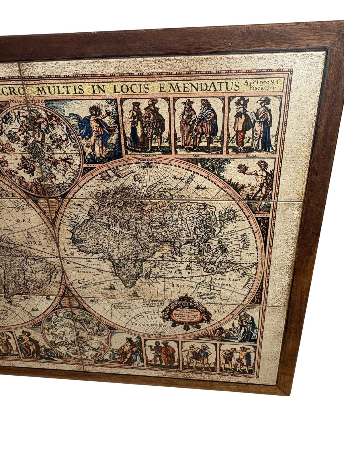 Vintage Stone World Map Print with Wooden Frame Antique (Pre-Loved)