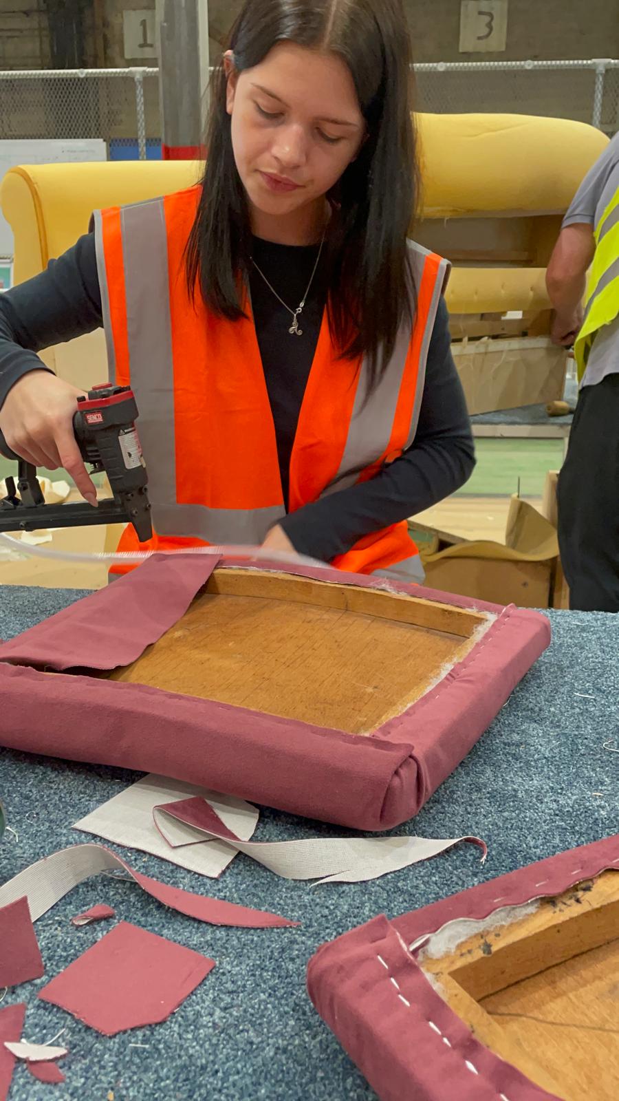 Mid Century style footstool upholstery workshop