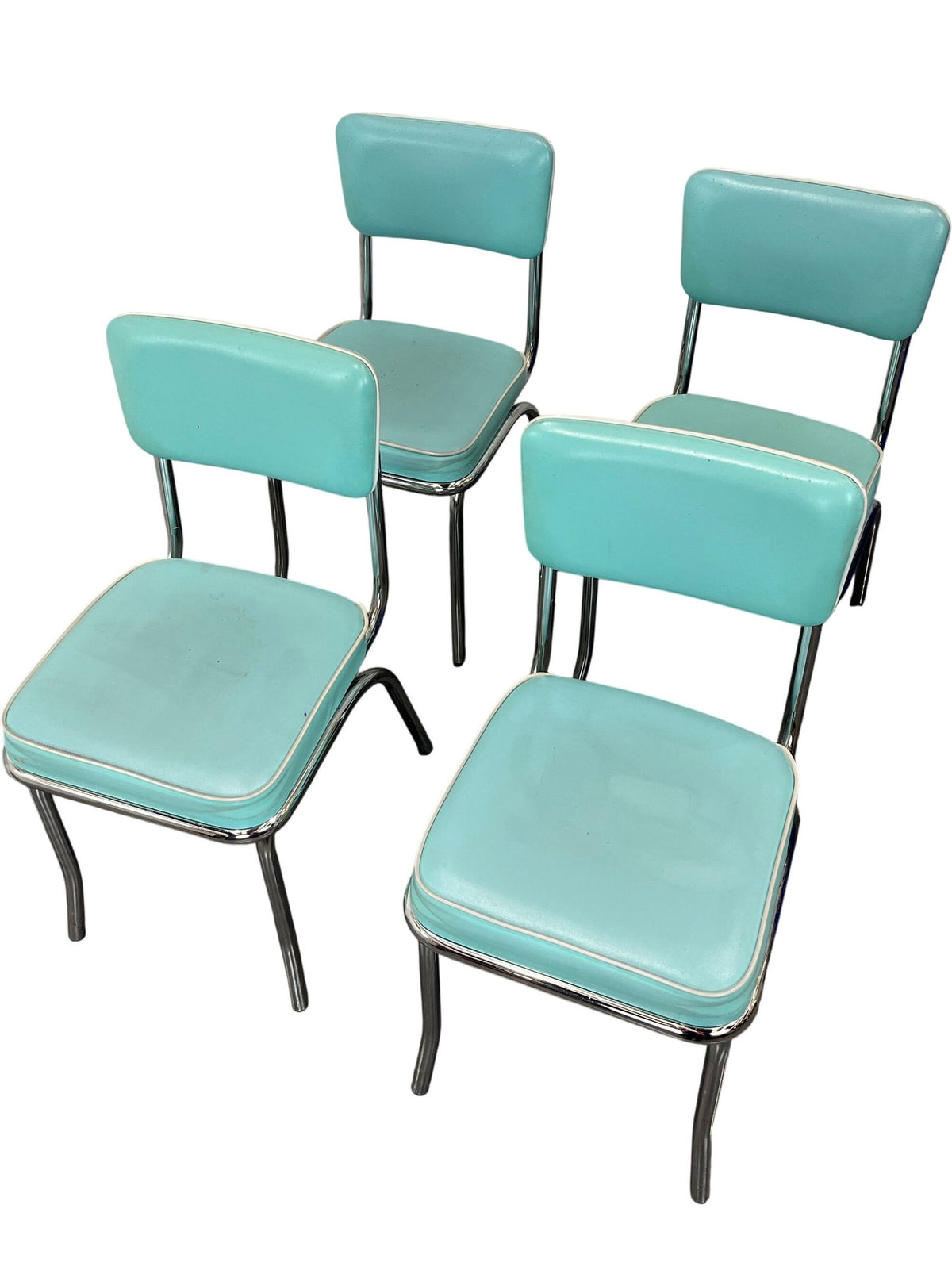 Set Of Four Retro Aqua Blue Dining Chairs (Pre-Loved)
