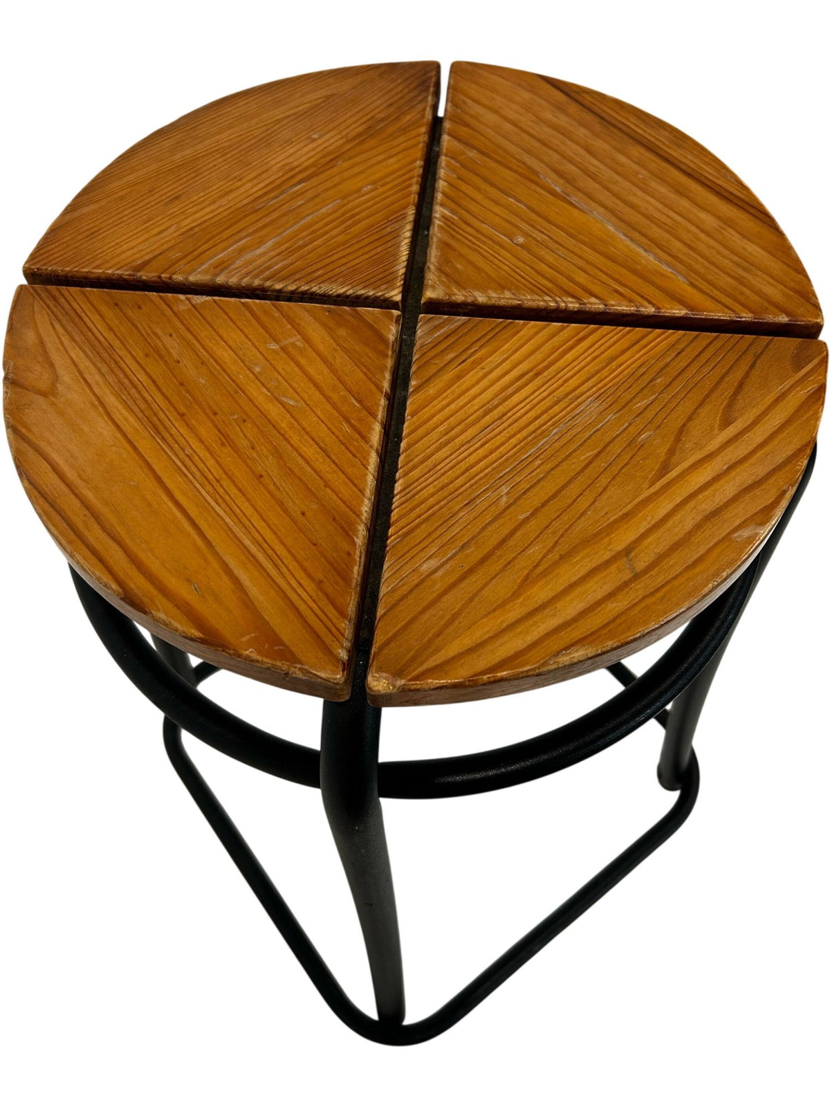 Round Wooden Stool Black Metal Frame Brown Seat (Pre-Loved)