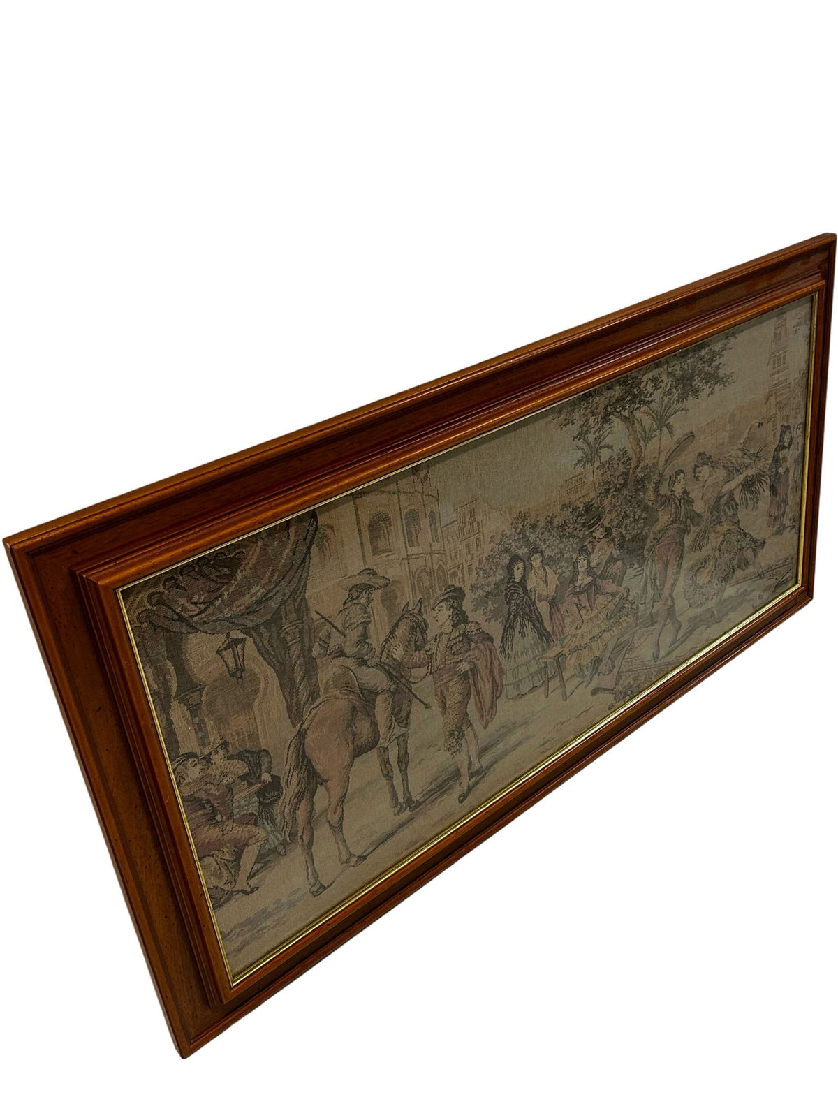 Large Vintage Style Framed Woven Tapestry European Street Scene 119cm(Pre-Loved)