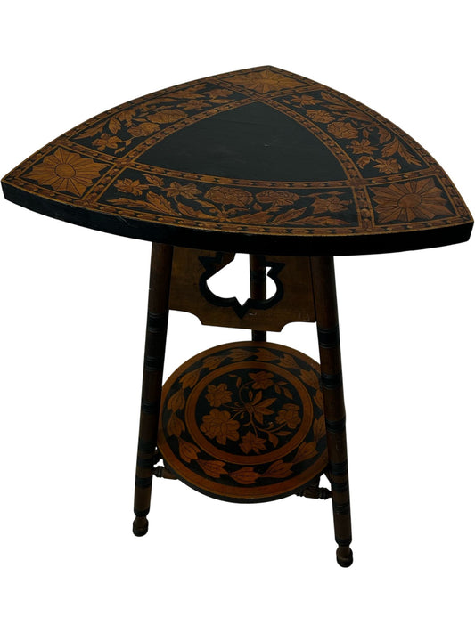 Vintage Triangular Corner Side Table Floral Marquetry Style 70cm (Pre-Loved)