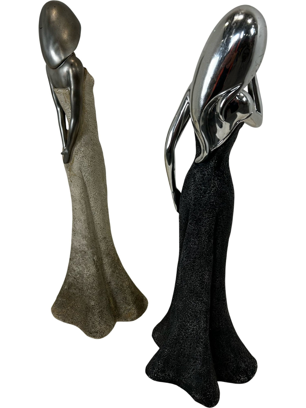 Large Female Figurine Sculptures Set of 2 Black Silver Gold 62cm (Pre-Loved)