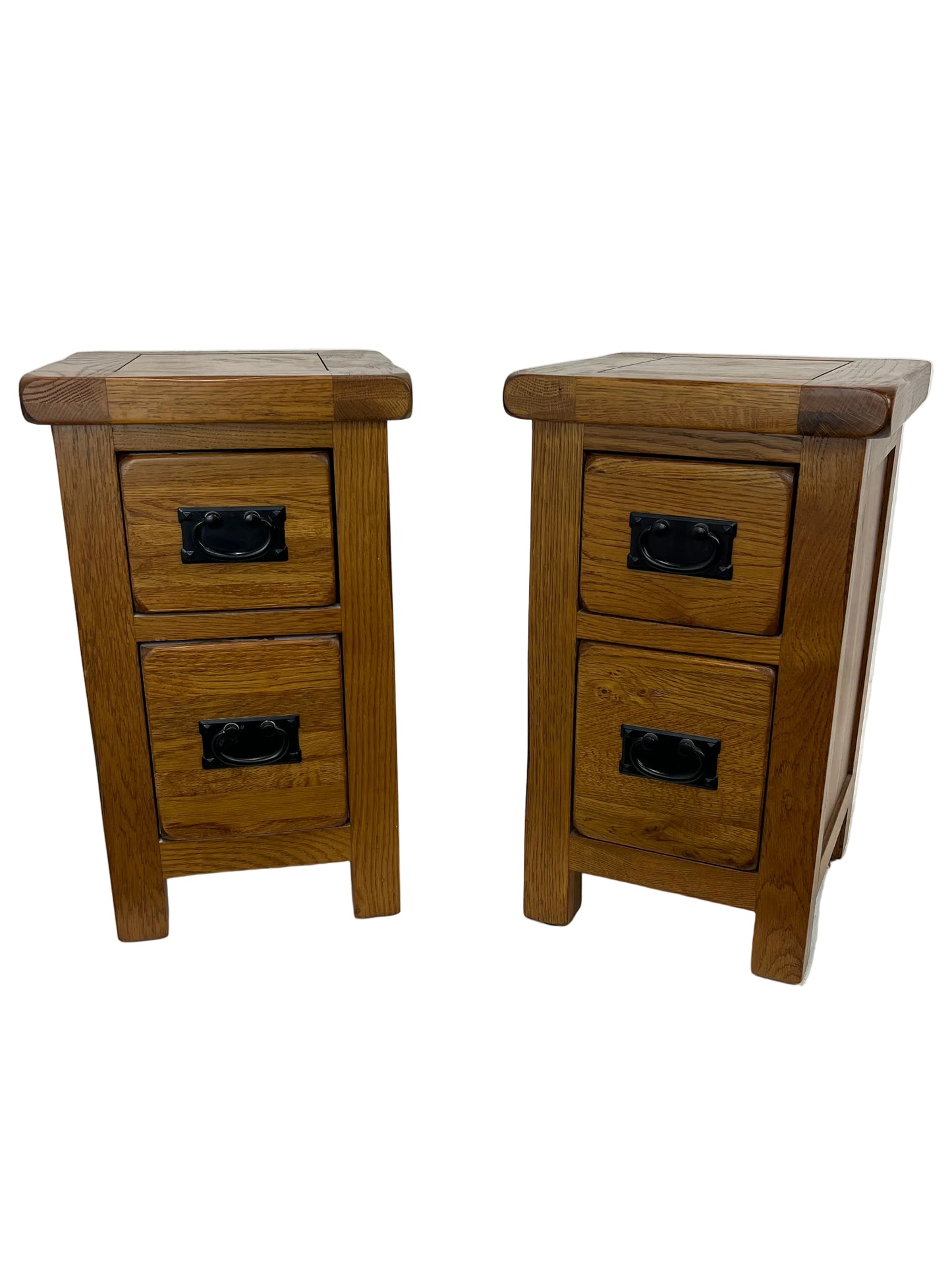 Rustic Solid Wood Slim Bedside 2 Drawer Tables (Pre-Loved)