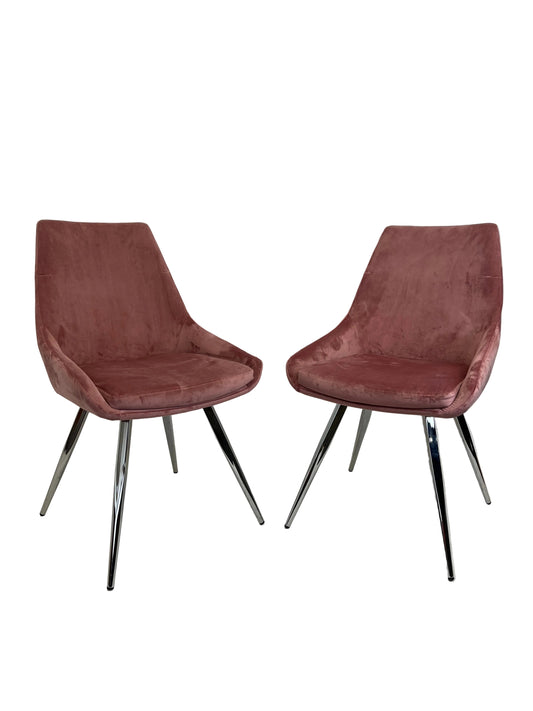 Set Of 4 Modern Dusty Rose Pink Velvet Dining Chairs (Pre-Loved)