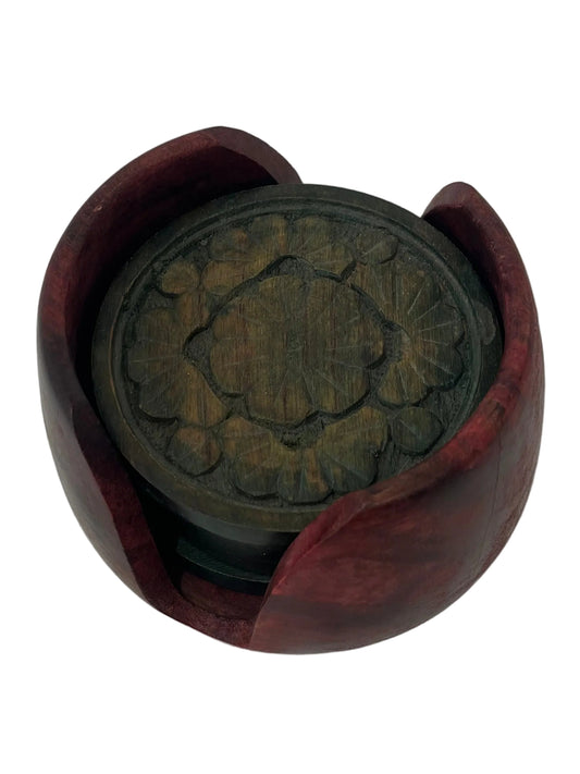 Natural Indian Wood Coaster Set (Pre-Loved)