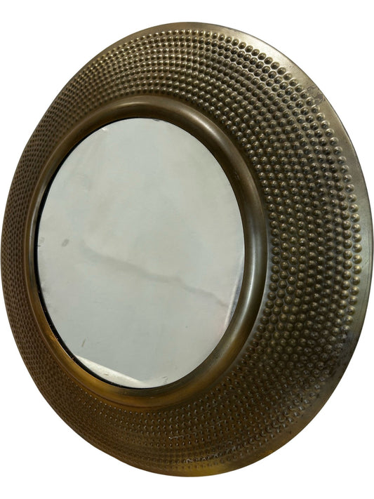 Round Gold Textured Decorative Wall Mirror 79cm Statement Design (Pre-Loved)