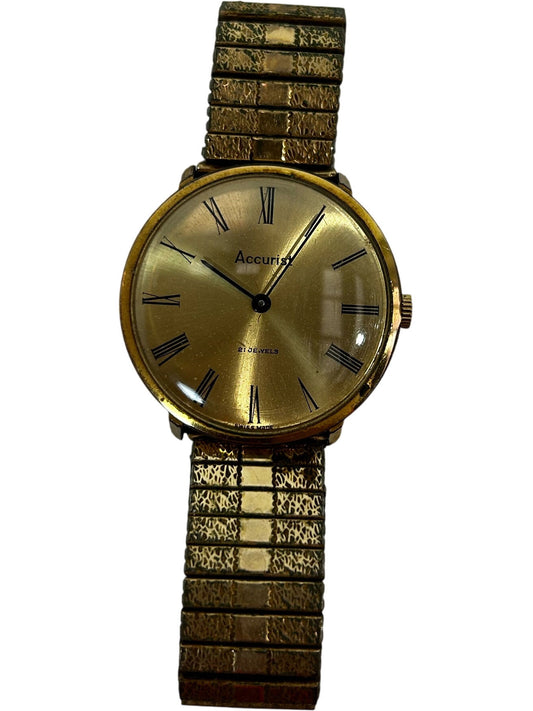 Accurist 21 Jewels Men’s Wristwatch Gold Tone Expandable Bracelet (Pre-Loved)