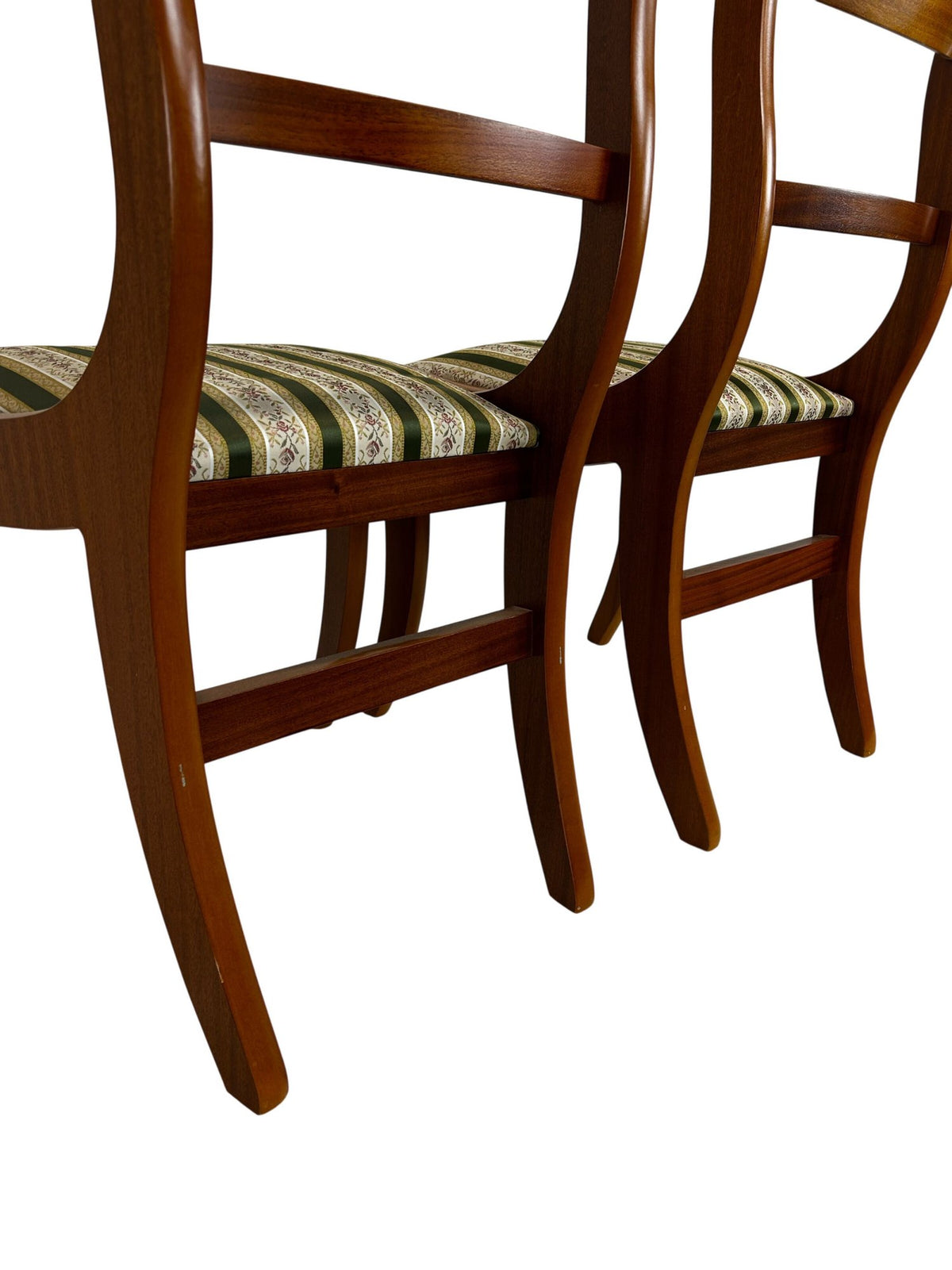 Pair Vintage Style Wooden Dining Chairs Striped Upholstered Seats (Pre-Loved)