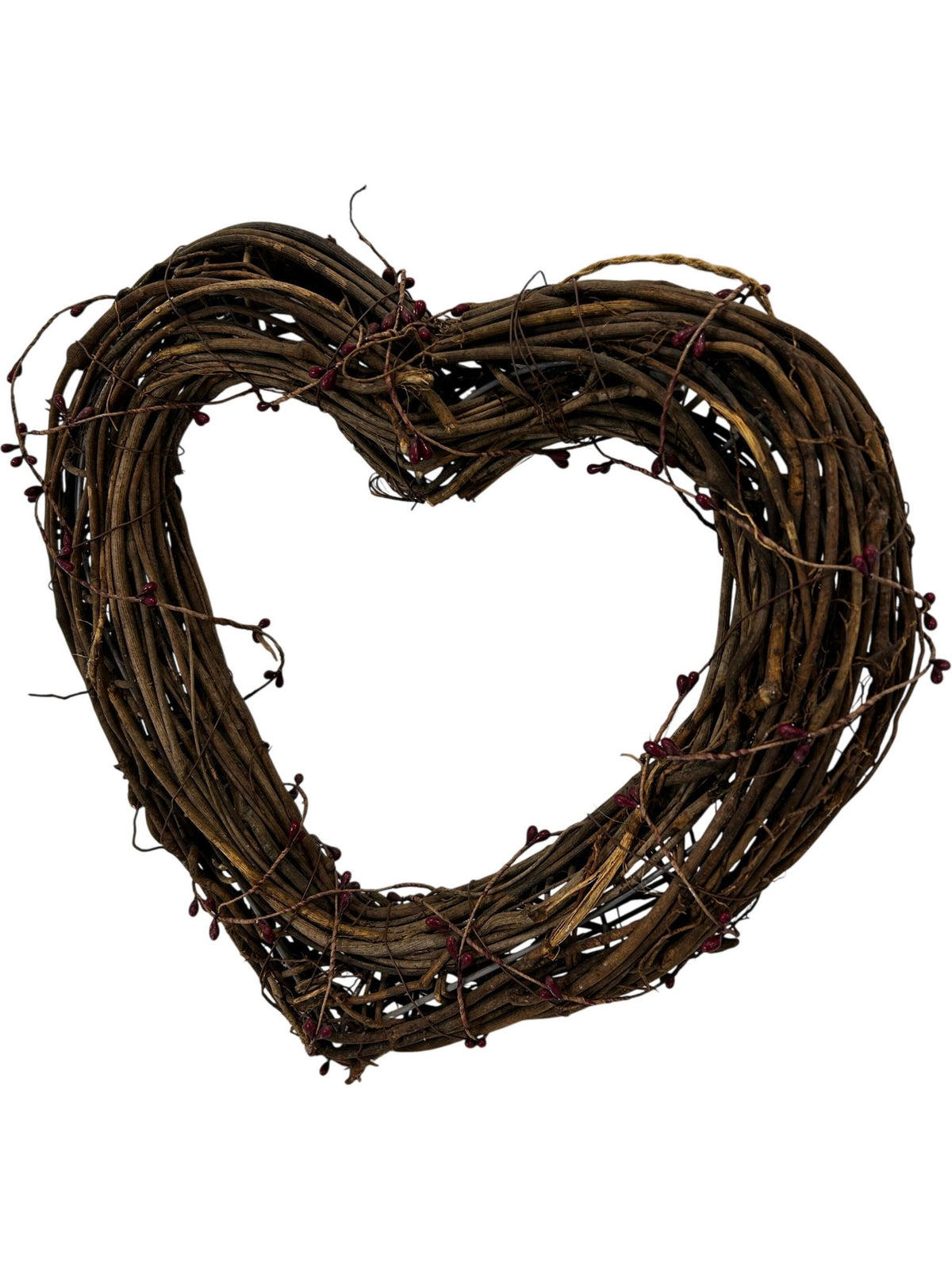 Natural Twig Heart Wreath with Red Berry Detail Rustic Wall Decor (Pre-Loved)