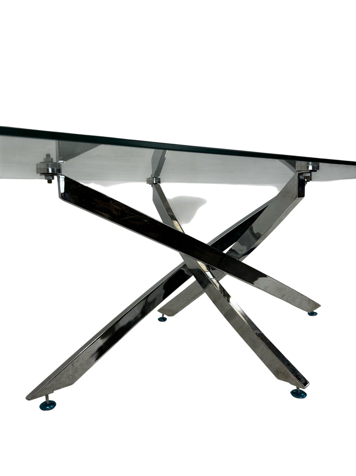 Glass Coffee Table Chrome Cross Legs Modern Living Room Table (Pre-Loved)