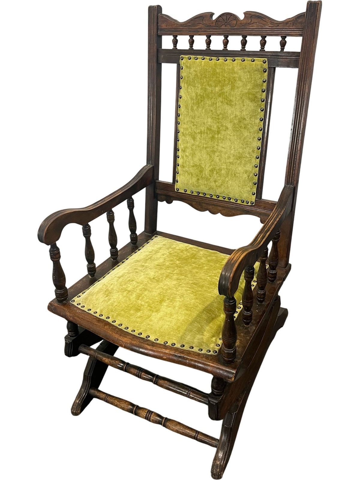 Vintage Wooden Rocking Chair with Green Upholstery (Pre-Loved)
