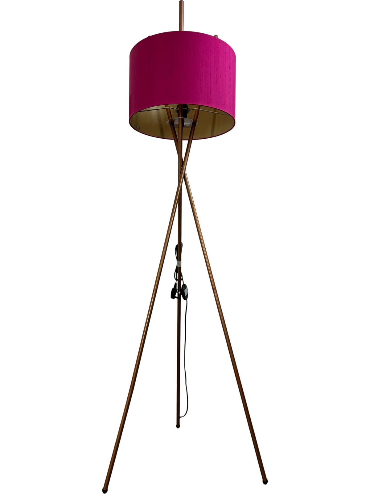 Tripod Floor Lamp Pink Drum Shade Bronze Tone Standing Light 165cm (Pre-Loved)