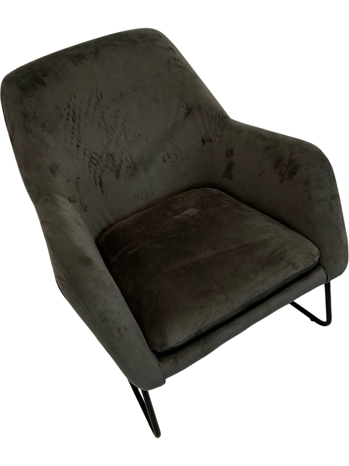 Grey Upholstered Accent Chair with Black Metal Frame (Pre-Loved)