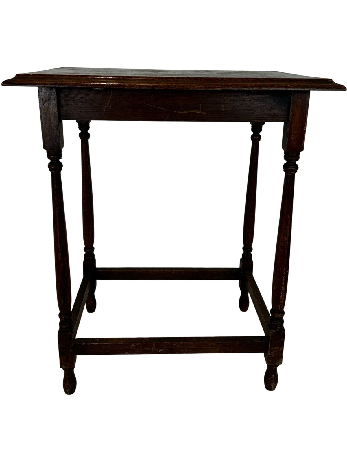 Traditional Dark Wood Side Table Turned Legs Stretcher Square (Pre-Loved)