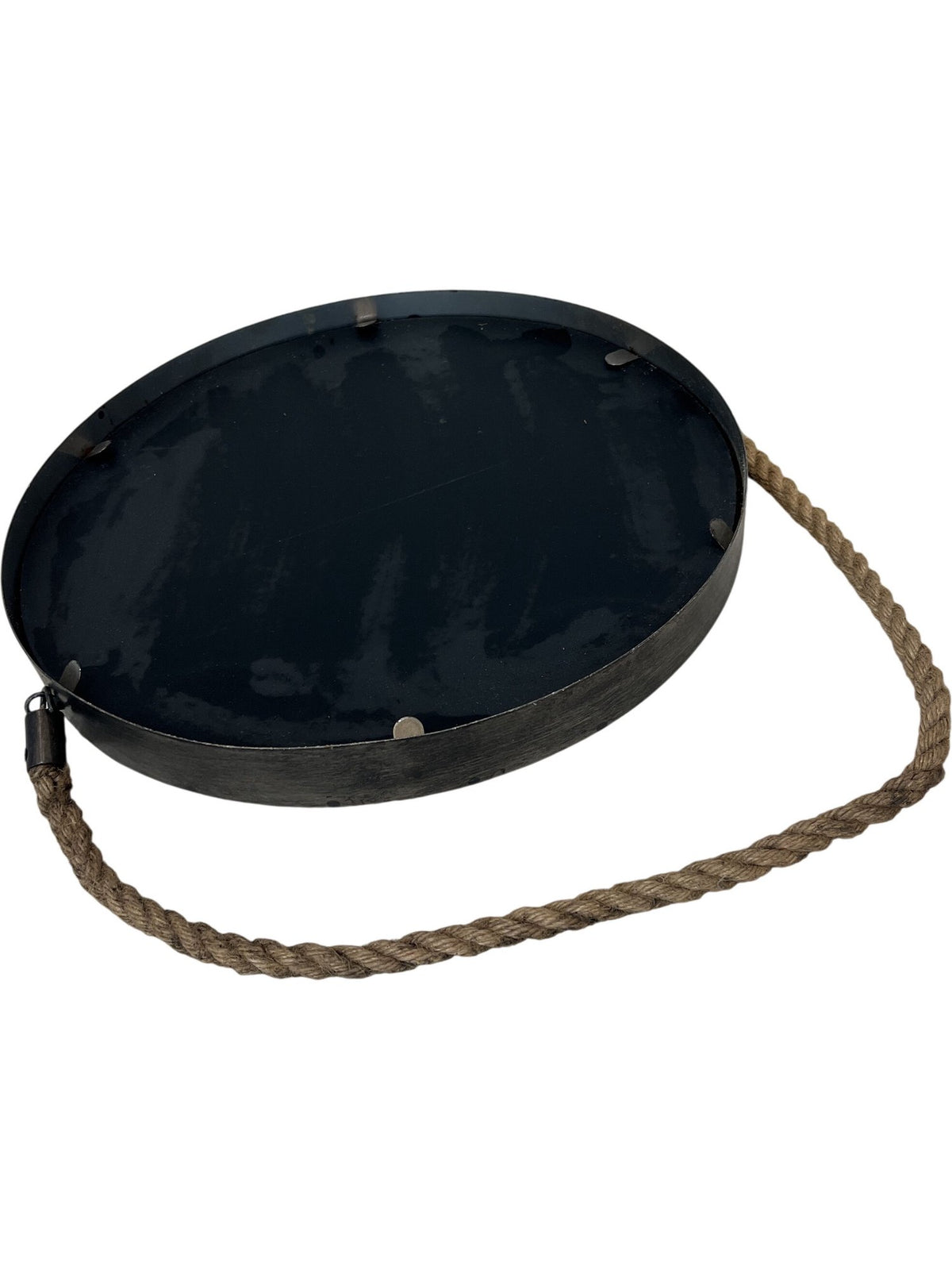Rustic Round Wall Mirror With Rope Hanging Black Frame (Pre-Loved)