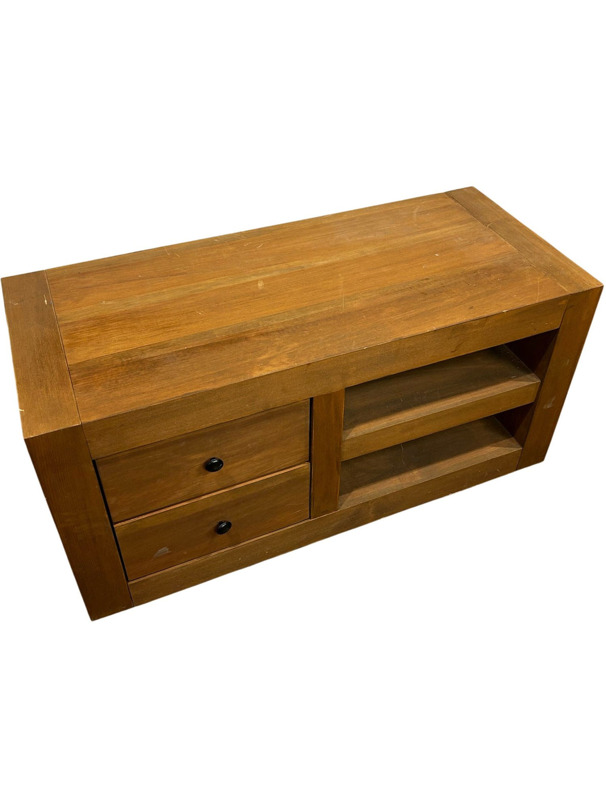 Wooden TV Stand Media Unit with 2 Drawers & Open Shelves (Pre-Loved)