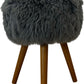 Grey Faux Fur Round Footstool Ottoman Wooden Legs Bedroom Stool (Pre-Loved)