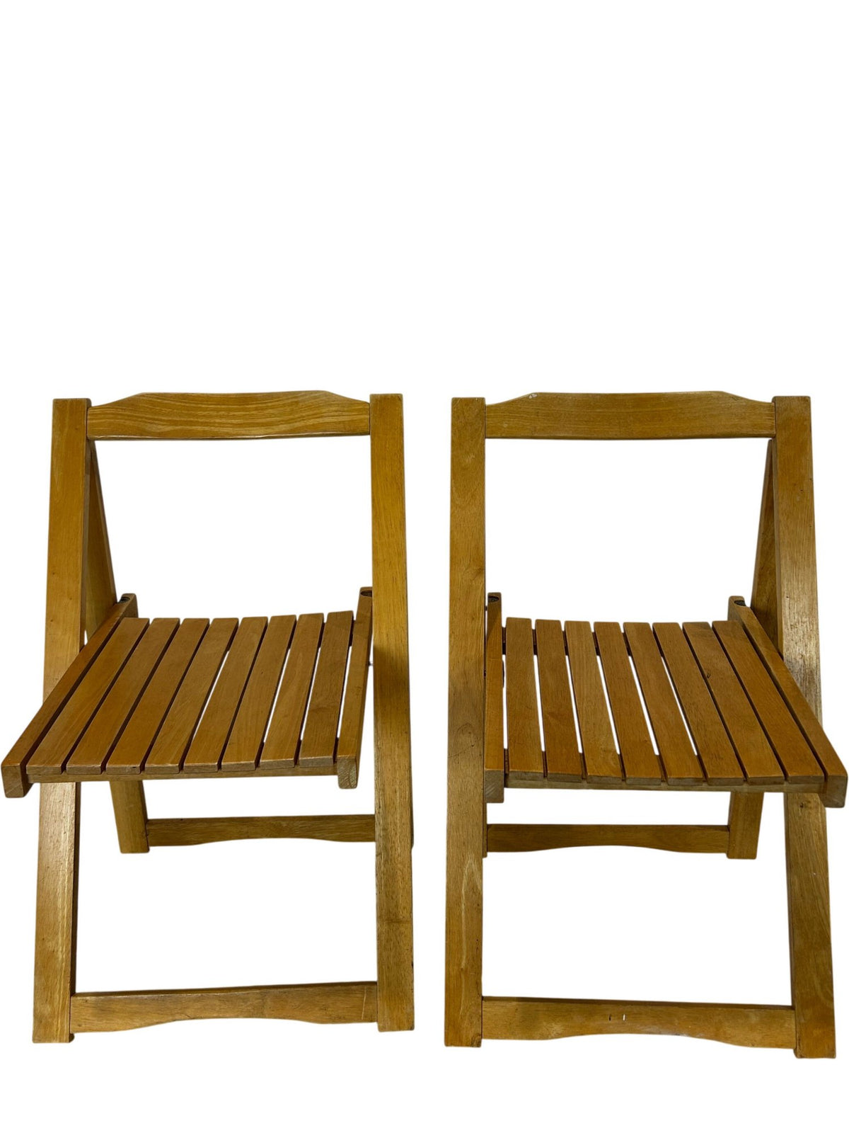 Set of 2 Wooden Folding Chairs Slatted Seat Brown Compact (Pre-Loved)