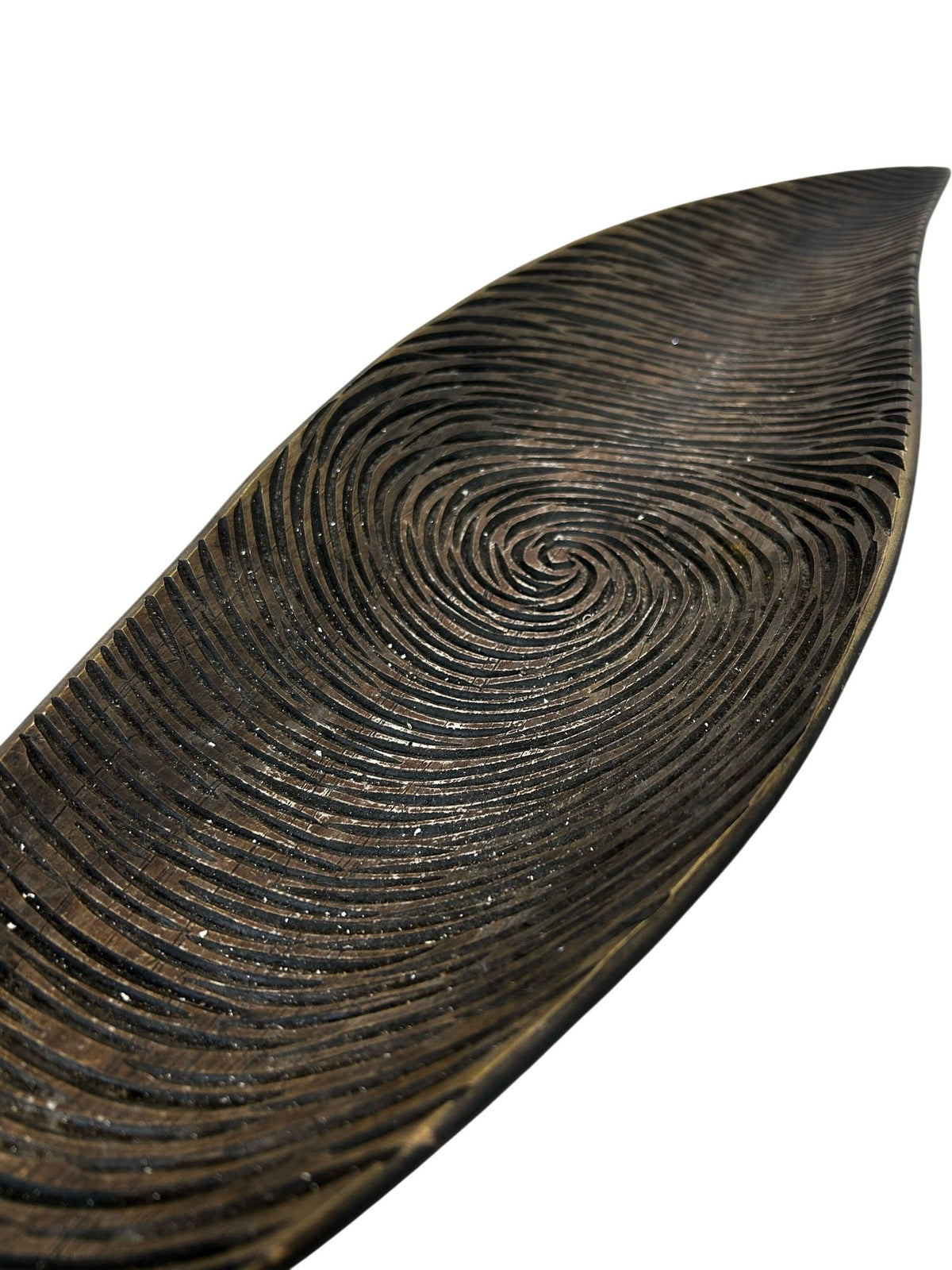 Long Wooden Decorative Bowl Tray Spiral Carved Leaf Shape Black (Pre-Loved)