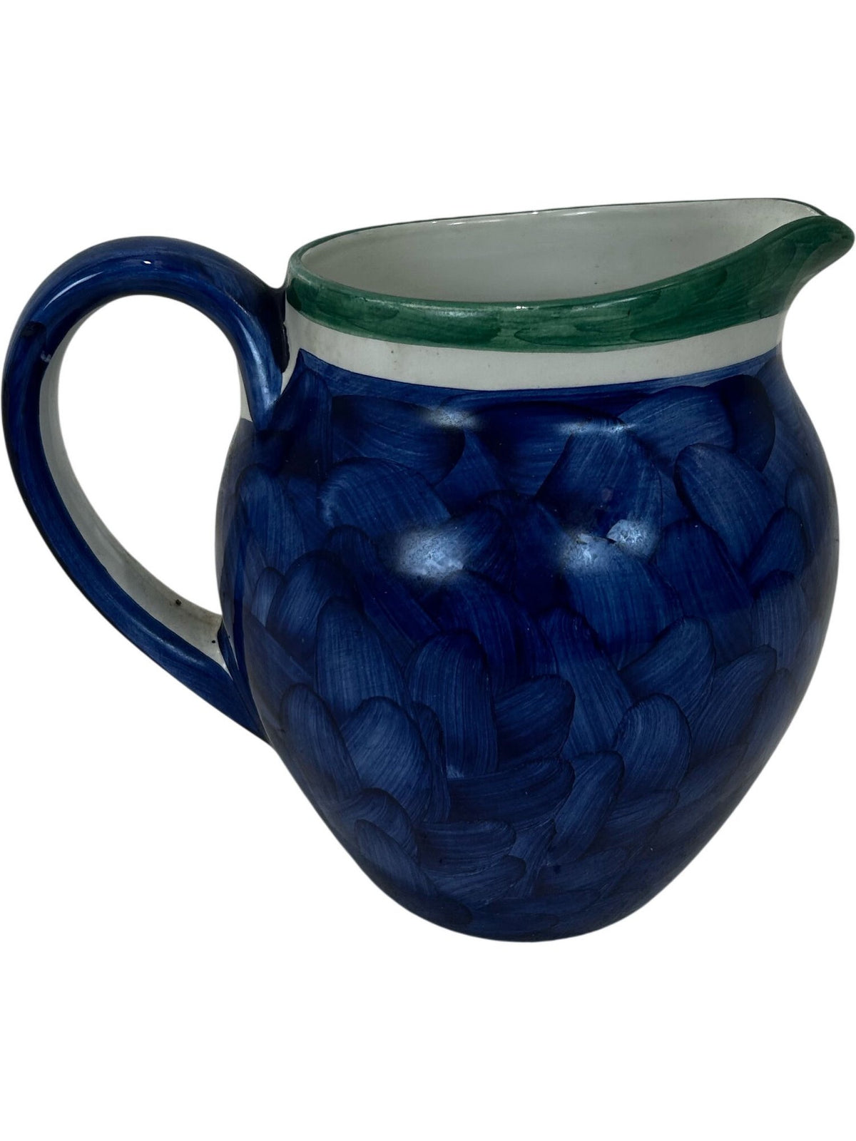 Blue Green Ceramic Pitcher Jug Floral Leaf Pattern Pottery Vase (Pre-Loved)