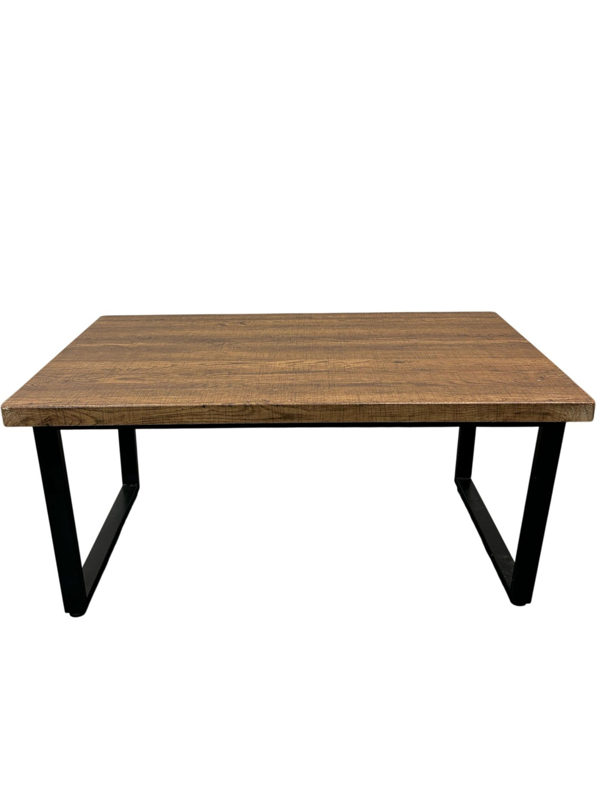 Rectangular Coffee Table Brown Wooden Top Black Metal Frame (Pre-Loved)