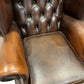 Vintage Wingback Armchair Button Tufted Brown Studded Trim (Pre-Loved)