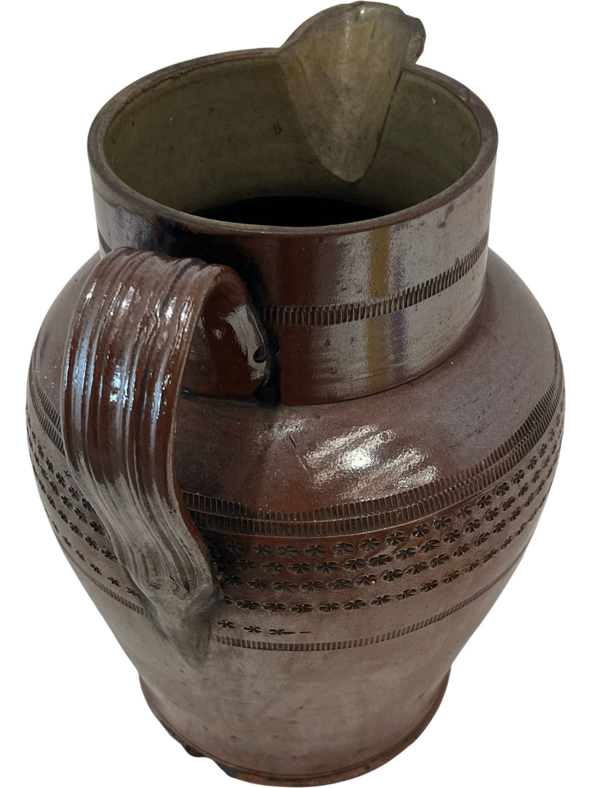 Vintage Brown Ceramic Pitcher With Floral Pattern (Pre-Loved)