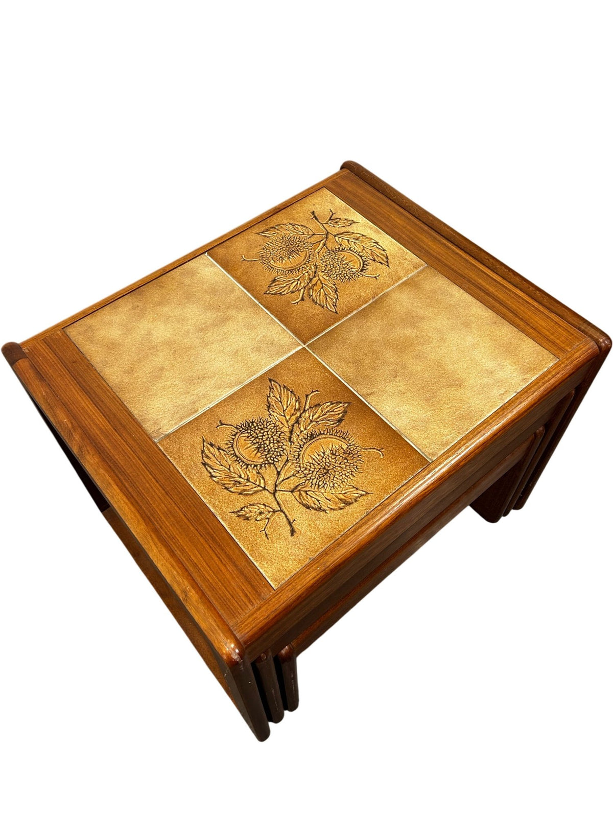 Vintage Floral Ceramic Tile Top Nest of 3 Tables (Pre-Loved)