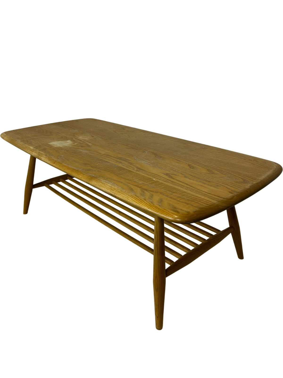 Mid Century Style Light Wood Coffee Table Slatted Shelf 104cm (Pre-Loved)