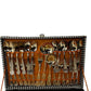 Vintage Ornate Cutlery Set in Houndstooth Canteen Case Silver Tone (Pre-Loved)