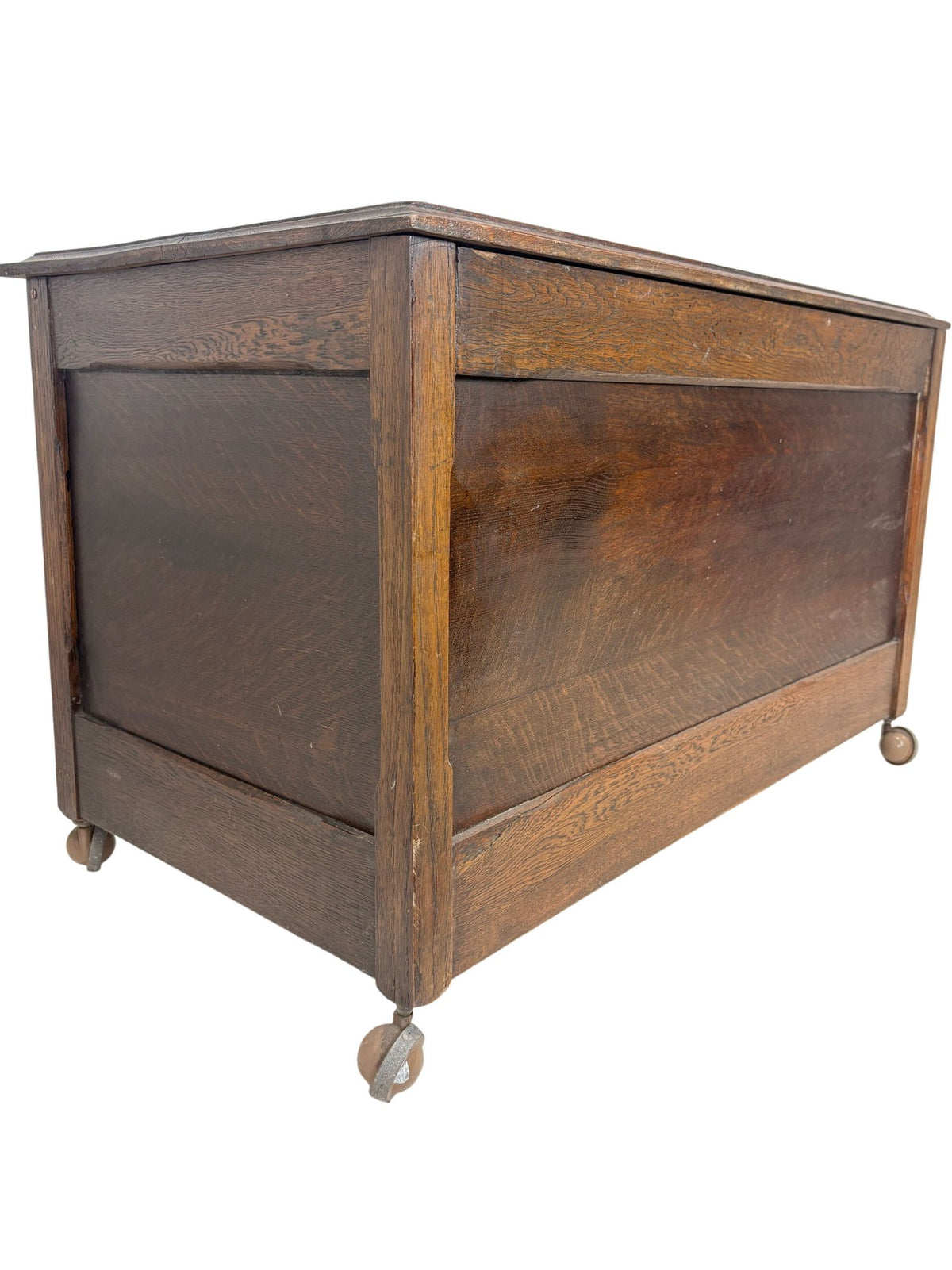 Antique Wooden Storage Chest on Casters with Hinged Lid (Pre-Loved)
