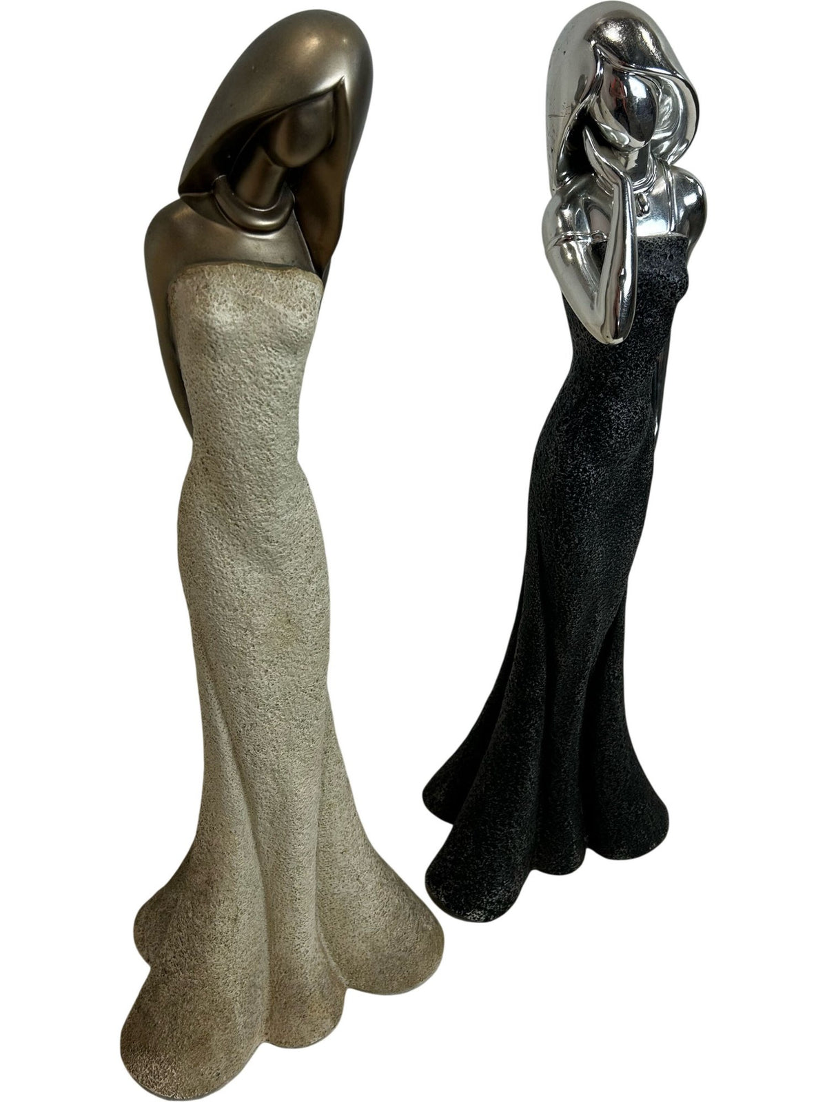Large Female Figurine Sculptures Set of 2 Black Silver Gold 62cm (Pre-Loved)
