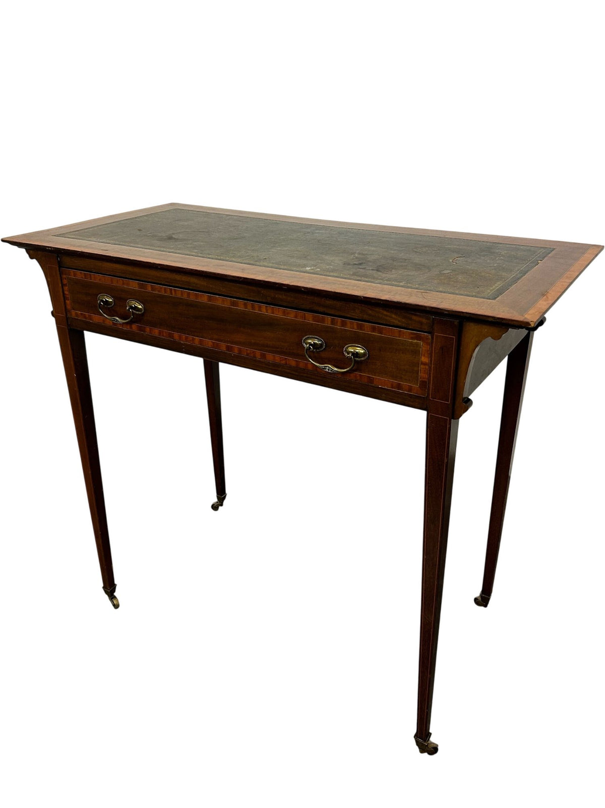 Vintage Style Inlaid Writing Desk with Leather-Effect Top & Drawer (Pre-Loved)