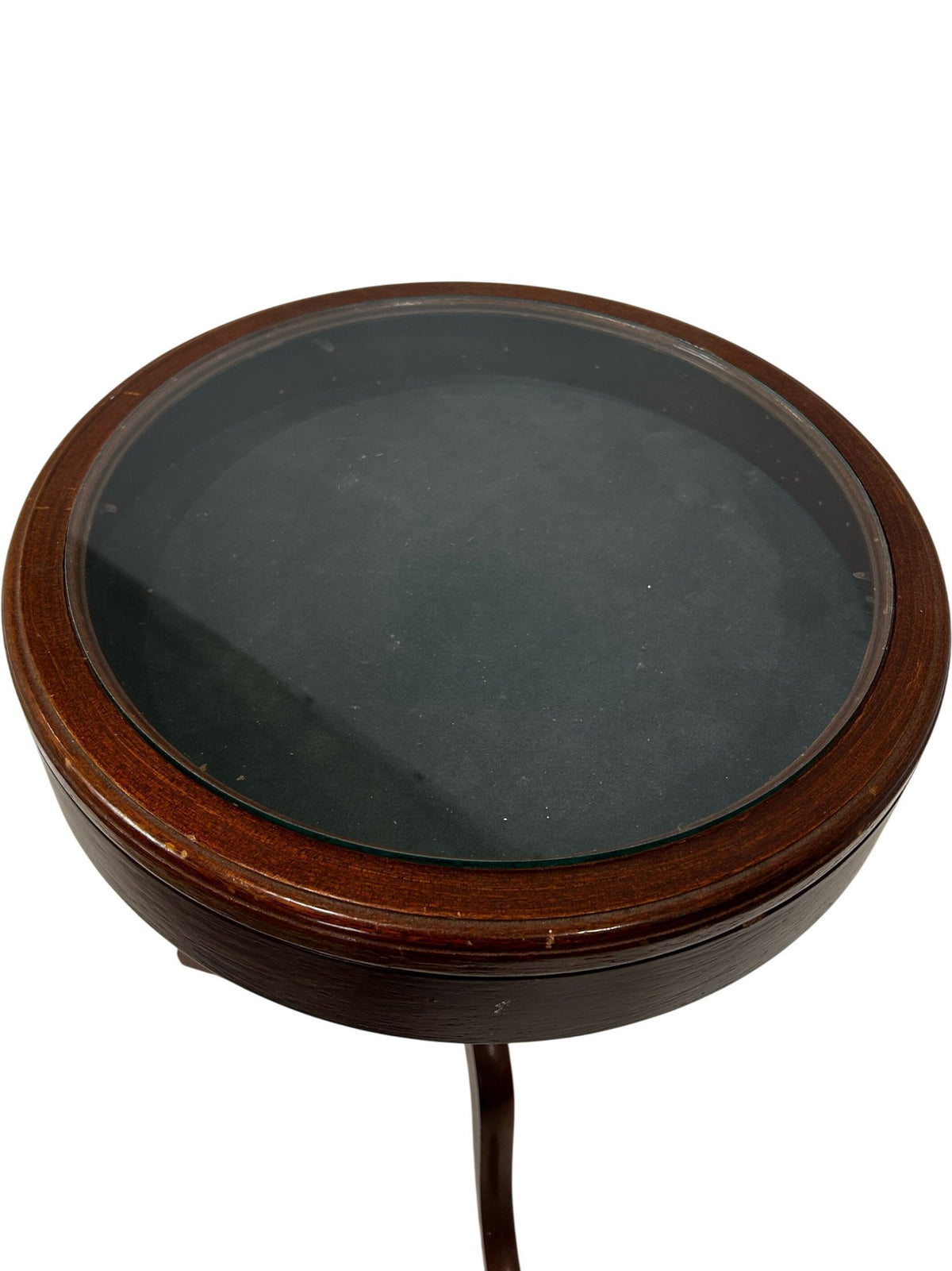 Wooden Round Accent Table with Glass Top (Pre-Loved)