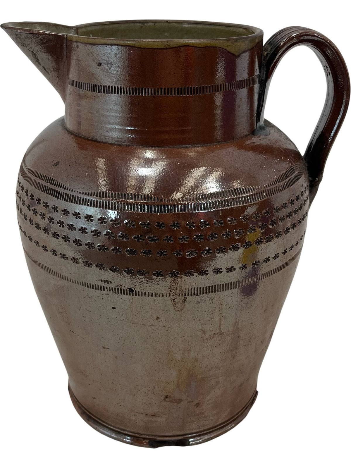 Vintage Brown Ceramic Pitcher With Floral Pattern (Pre-Loved)