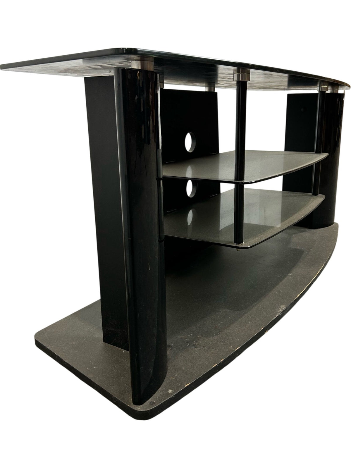 Black Glass 3-Tier TV Stand with Cable Management (Pre-Loved)
