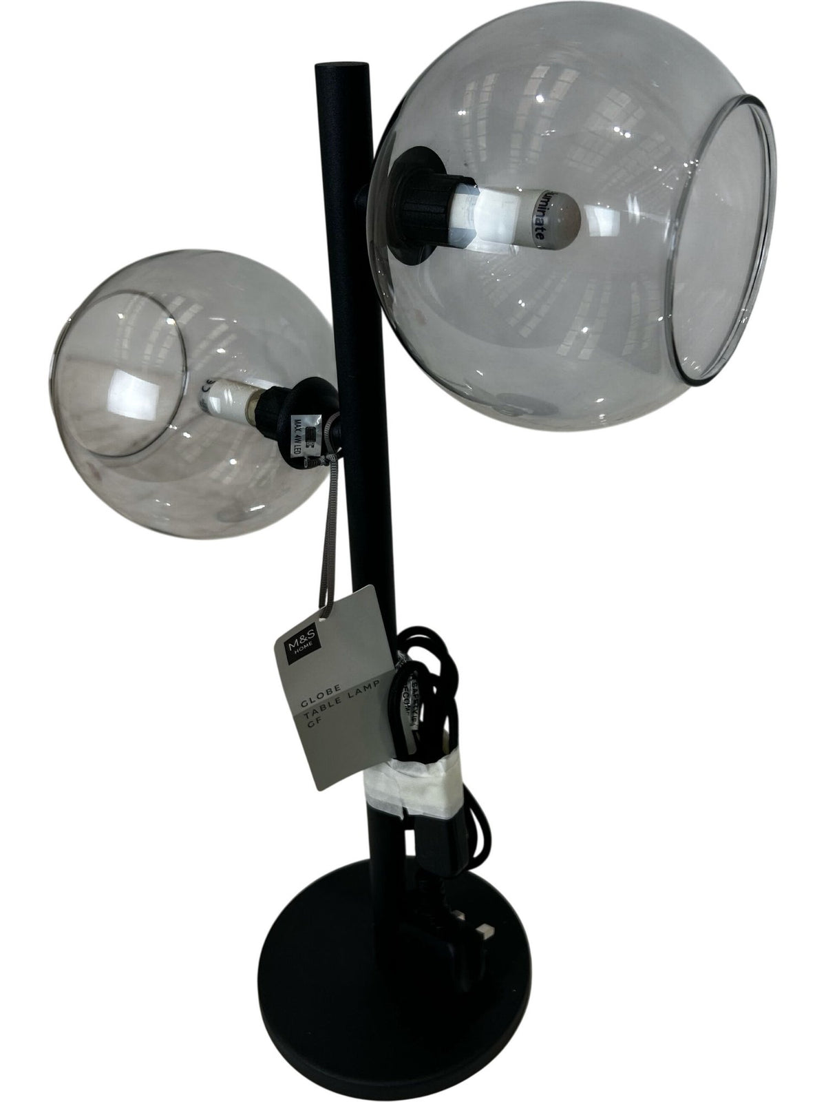 M&S 2-Light Globe Table Lamp Smoked Glass Black Modern Design (Pre-Loved)