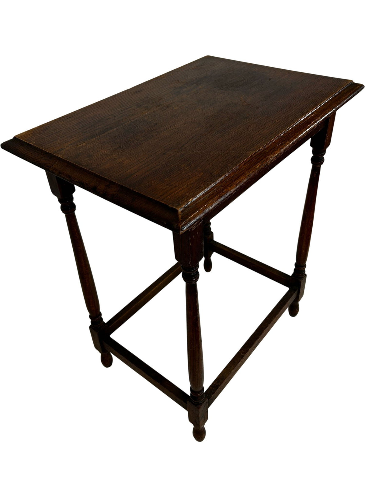 Traditional Dark Wood Side Table Turned Legs Stretcher Square (Pre-Loved)
