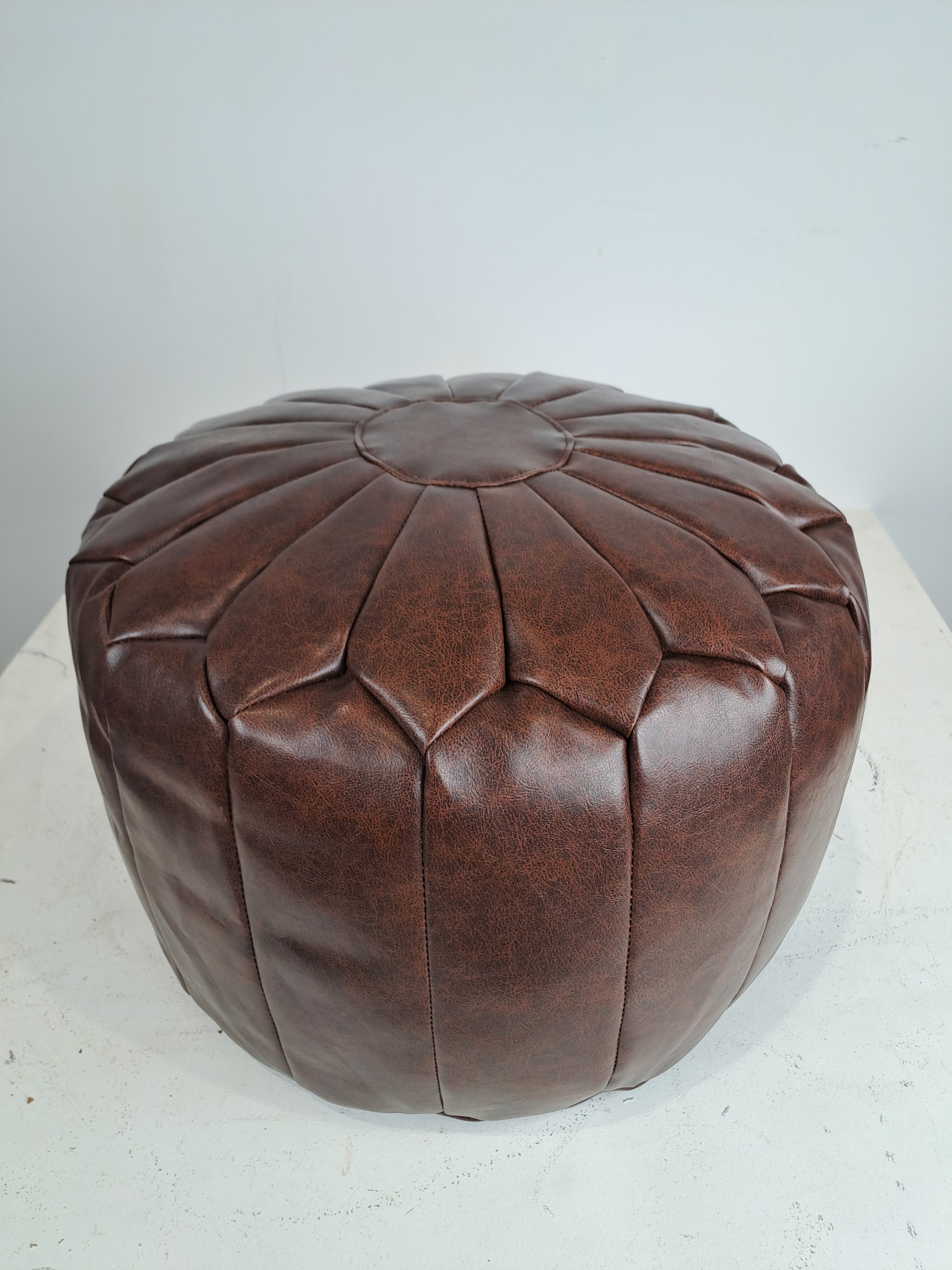 Moroccan Piped Faux Leather Pouffe (Pre-loved) – Renew Greater Manchester