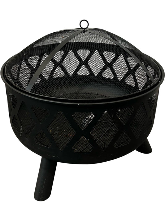 Round Steel Fire Pit with Spark Screen Outdoor Garden Brazier (Pre-Loved)